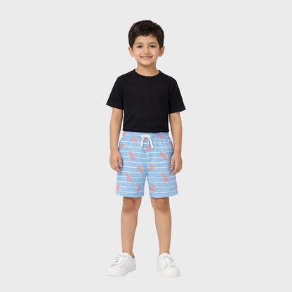 Boys Blue Striped & Lobster Print Mid-Rise Shorts