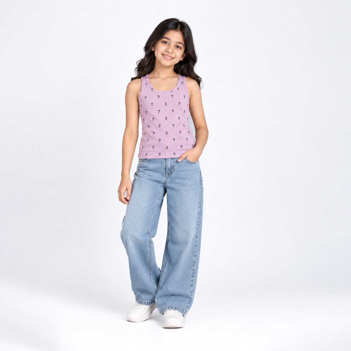Girls Racerback Tank Top - Lavender Print