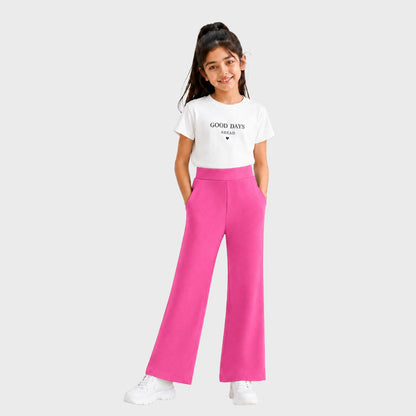 Premium Cotton Flare Joggers for Girls – Pack 1 (Pink Color)