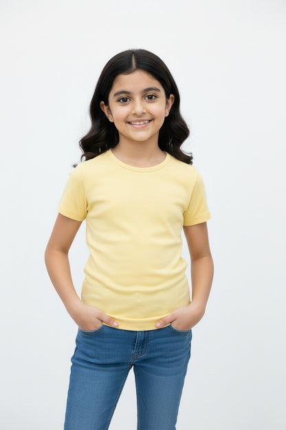 Girls Short Sleeve Tshirt Pack of 1_Lime Yellow