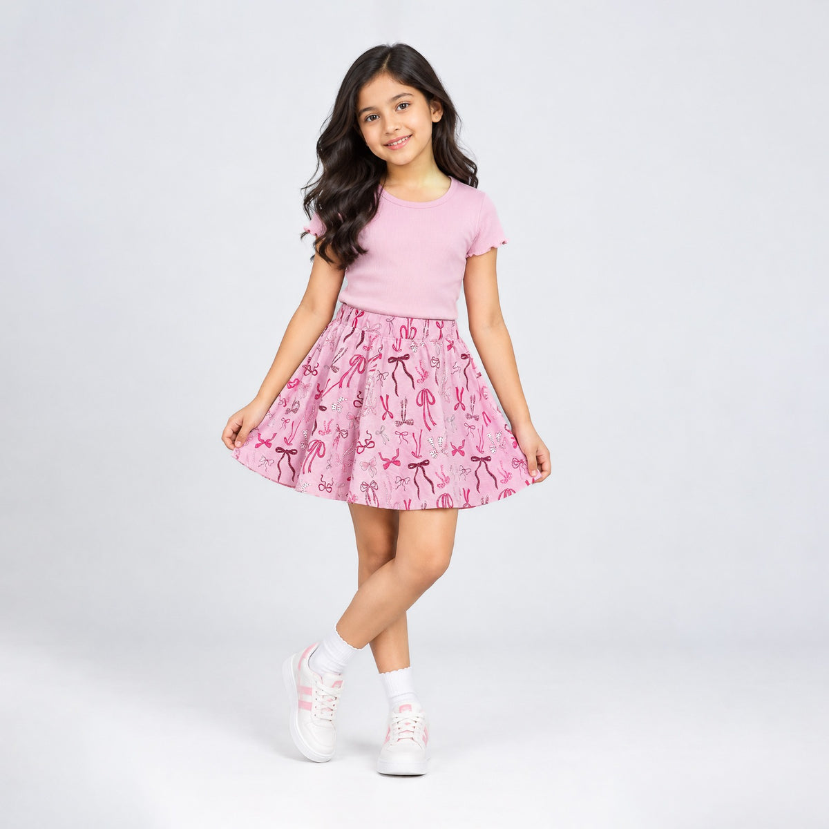 Girls' Cotton Skirt With Shorts - Printed