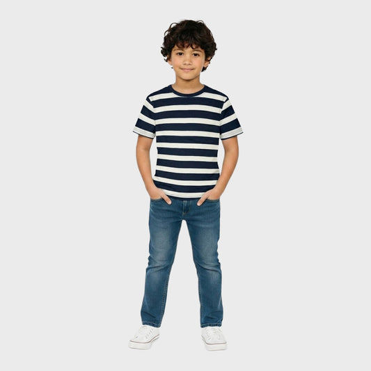 Boys' Cotton Striped T-Shirt - Short Sleeve  (Pack of 1)