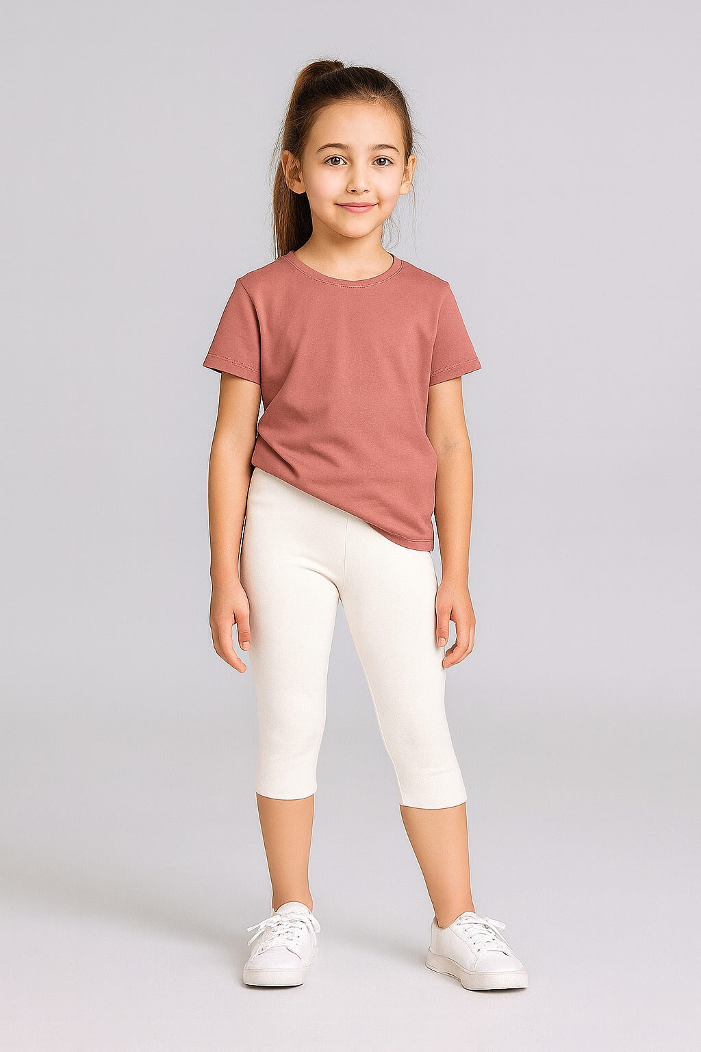 Girls' 3/4th Cotton Leggings - Off White (Pack of 1)