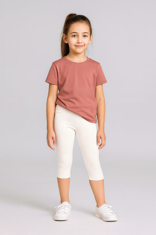 Girls' 3/4th Cotton Leggings - Off White (Pack of 1)
