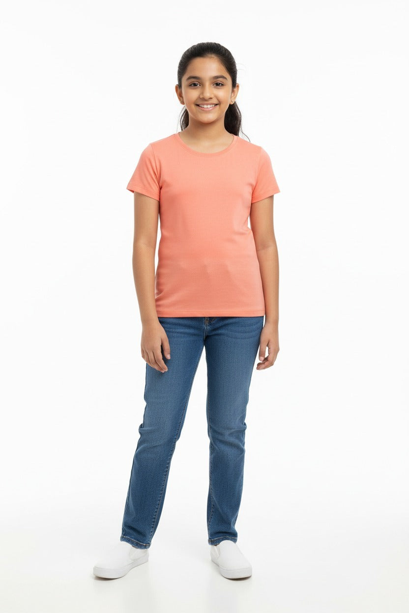 Girls Short Sleeve Tshirt Pack of 1_Coral