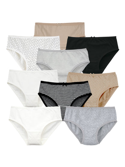 Girls Brief _polka dot & Stripes Printed Brief Pack of 9.