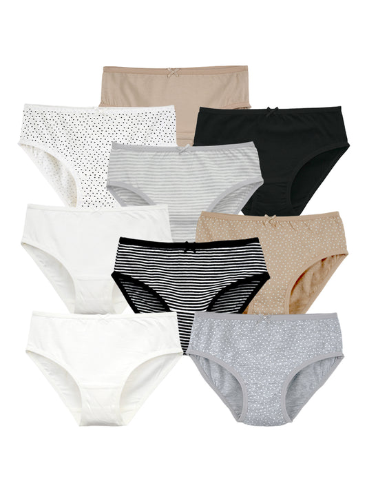 Girls Brief _polka dot & Stripes Printed Brief Pack of 9.