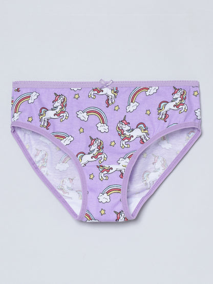 Girls Brief - Unicorn All Over Print & Solid Multicolor Brief Pack of 6.