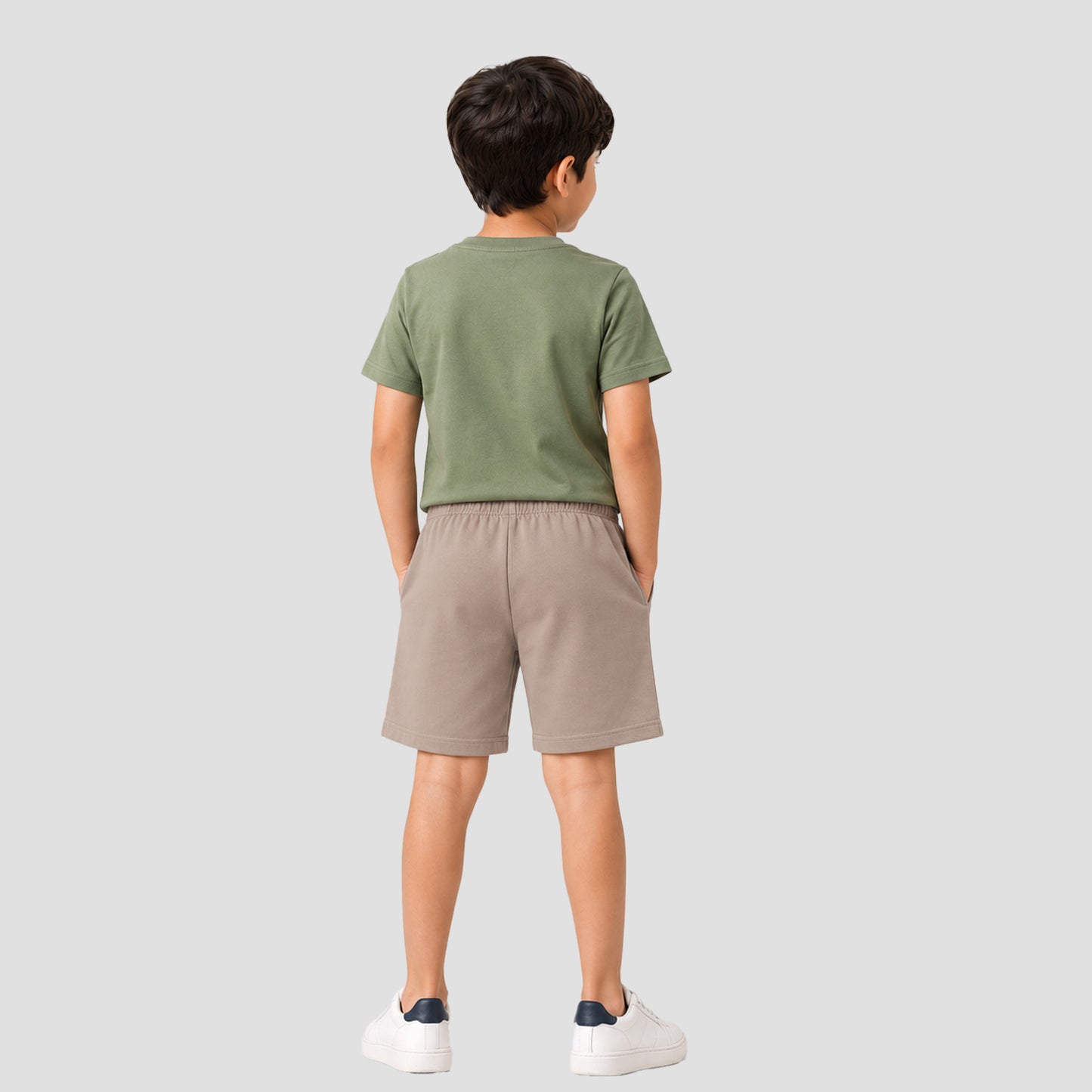 Charm N Cherish Boys Cotton Casual Shorts | Beige Elastic Waist Regular Fit Shorts for Kids