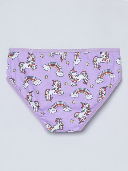 Girls Brief - Unicorn All Over Print & Solid Multicolor Brief Pack of 6.