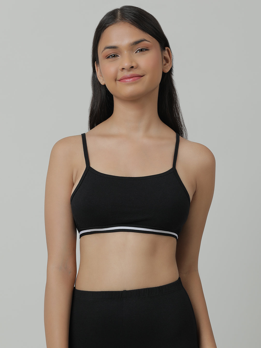 Charm N Cherish Girls' Cotton Non Padded Double Layered Beginners Bra Multi-Pack – Set of 3 (Black, Pink, Grey)