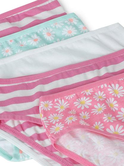 Girls Brief -Flower All over & Stripe Printed Brief Pack of 5.