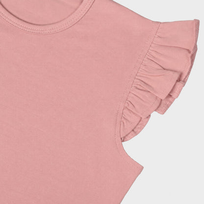 Charm N Cherish Cute Dusty Pink Ruffle Sleeve T-Shirt for Girls | Premium Soft Cotton Casual Wear Top