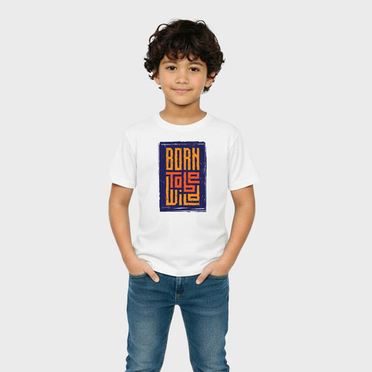 CharmnCherish Kids' Cotton T-Shirt - Born to Be Wild Print - White (Pack of 1)