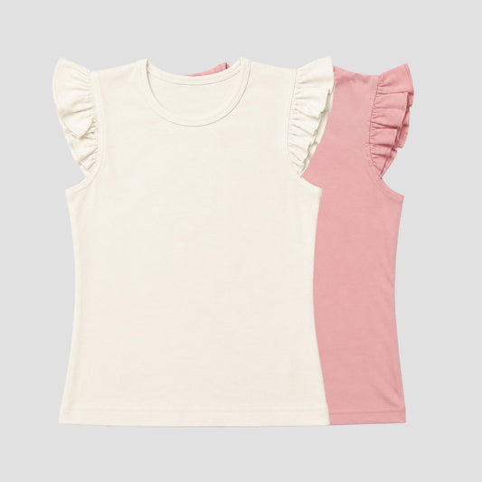 Girls' Soft Cotton Flutter Sleeve Round Neck Top | Casual Summer T-Shirt for Kids
