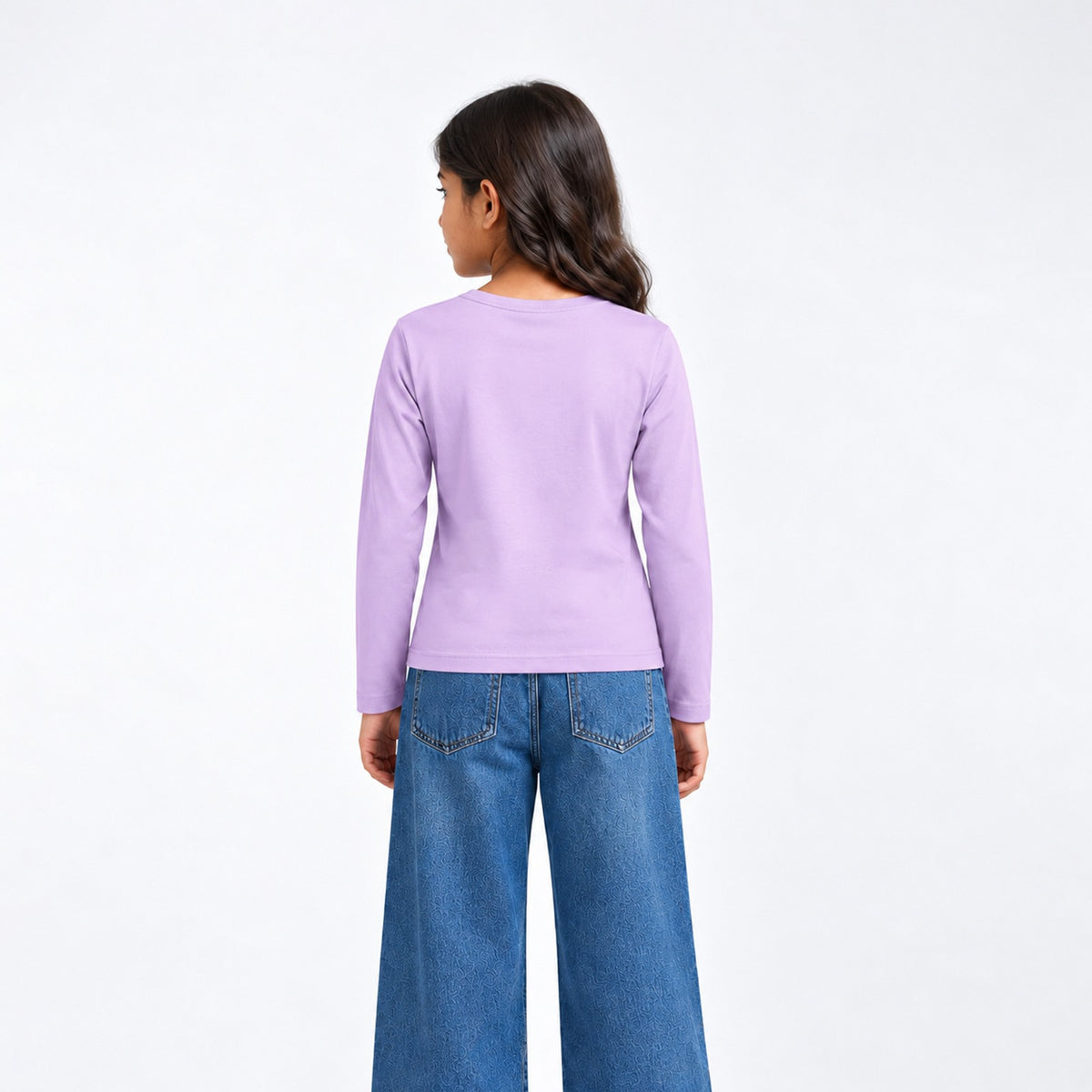 Girls Cotton Heart Printed T-Shirt - Lavender