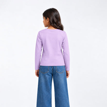 Girls Cotton Heart Printed T-Shirt - Lavender