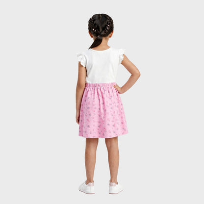 Girls' Pink Floral A-Line Dress with Ruffle Sleeves - Casual Summer Cotton Frock