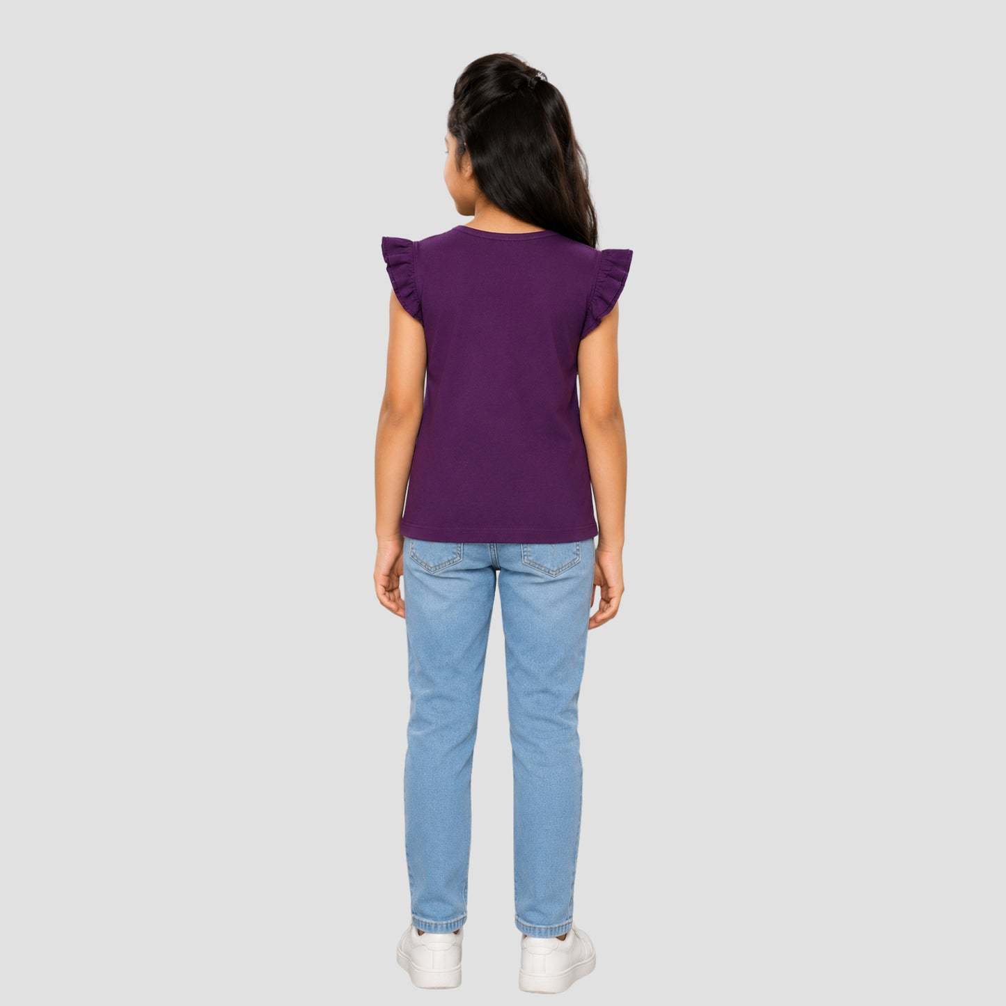 Girls' Soft Cotton Flutter Sleeve Round Neck Top | Casual Summer T-Shirt for Kids