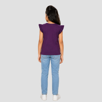 Girls' Soft Cotton Flutter Sleeve Round Neck Top | Casual Summer T-Shirt for Kids