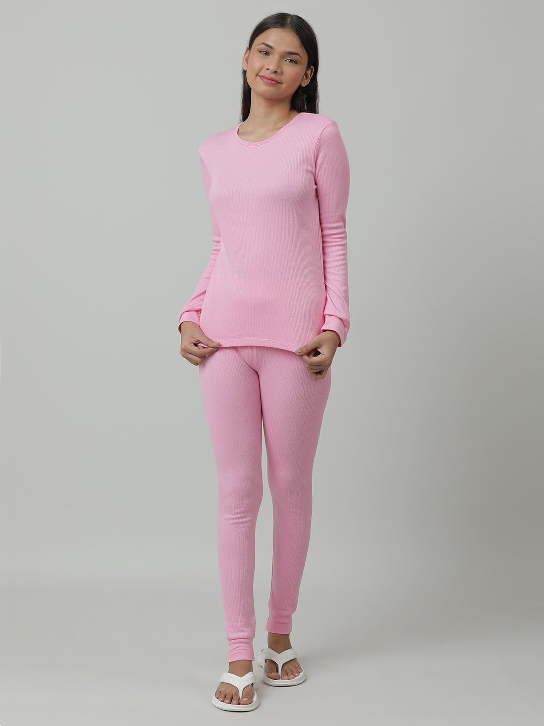 Unisex Thermal Full Sleeve Vest  & Pant Set  _Pink.