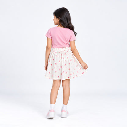 Girls' Cotton Skirt With Shorts - Printed