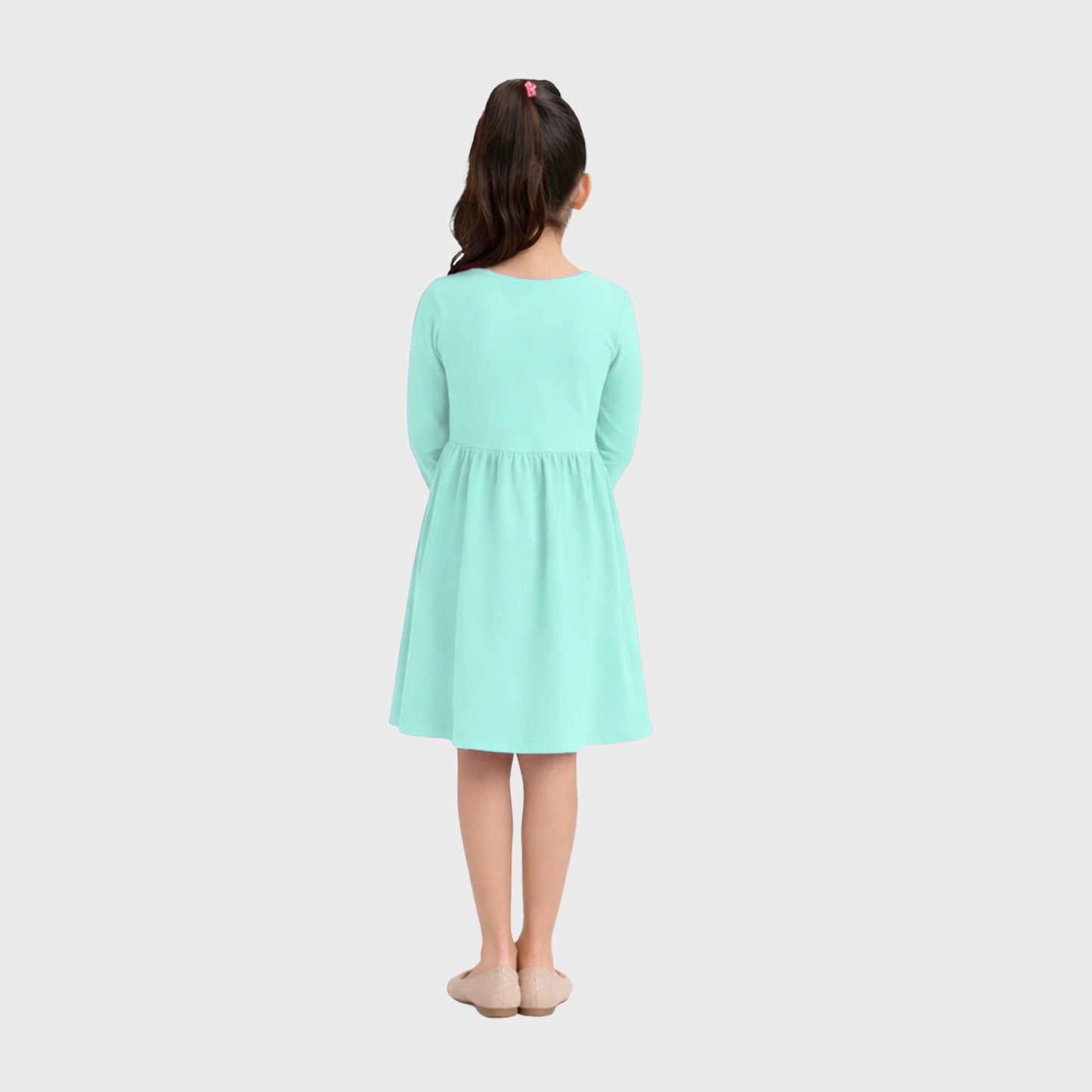 Girls Cotton Long Dress Full Sleeve, Aqua