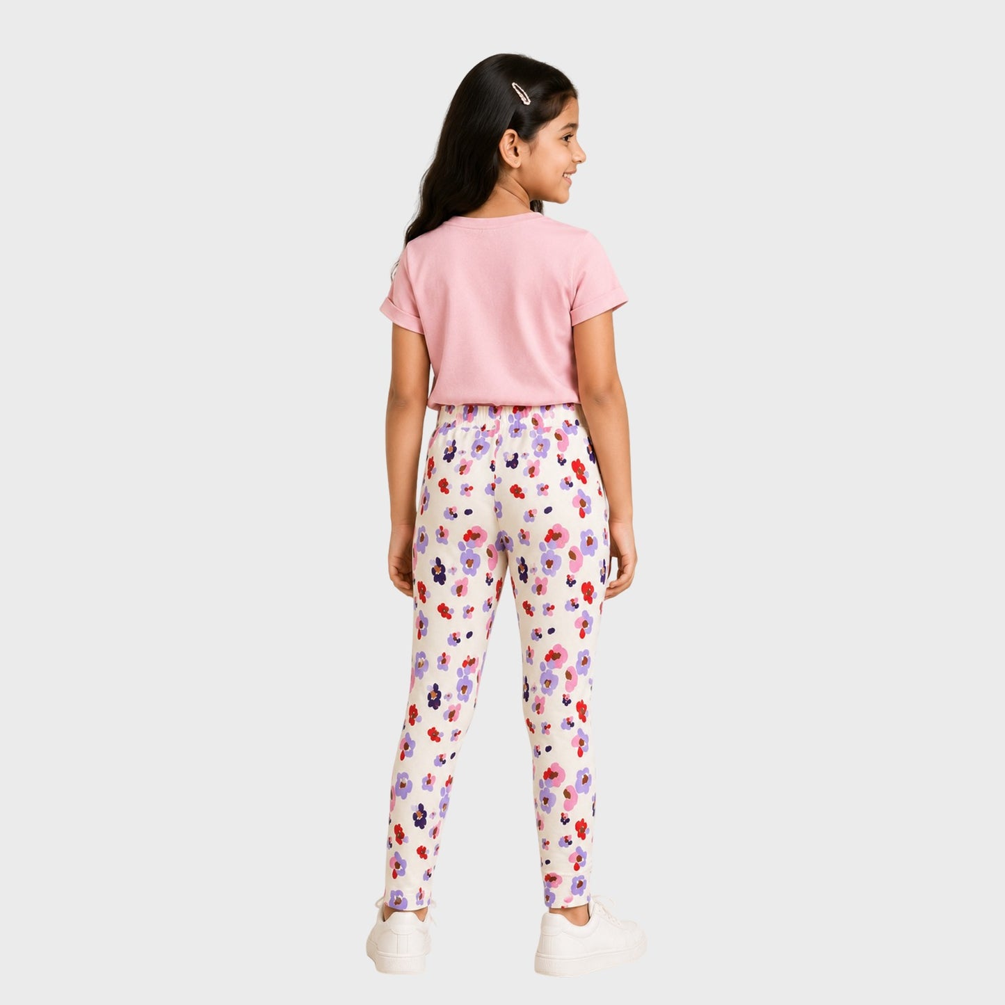 Charm N Cherish Girls Cotton Leggings Soft Stretch Multicolored Flower Print Active (Pack of 1)