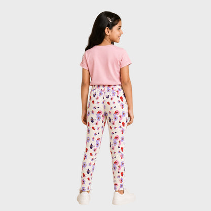 Charm N Cherish Girls Cotton Leggings Soft Stretch Multicolored Flower Print Active (Pack of 1)