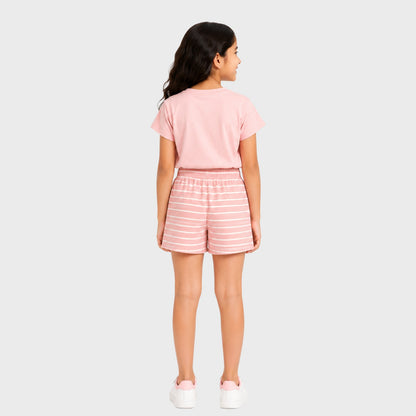 Charm N Cherish Girls Regular Fit Cotton Striped Shorts Pink Colour(Pack of 1)