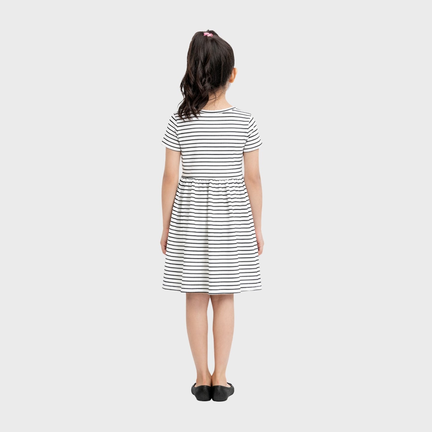 Girls Cotton Long Dress Half Sleeve,White AOP