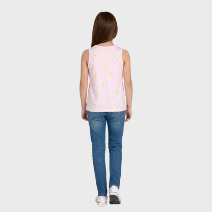 Girls' Light Pink Sleeveless Tank Top with Lemon Print - Summer Cotton Knit