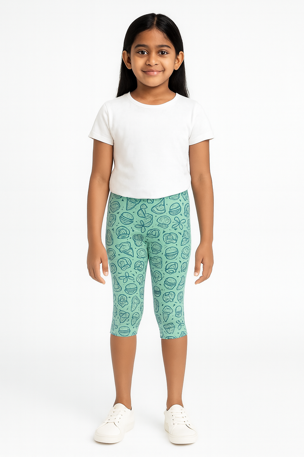 Girls' 3/4th Cotton Leggings - Green (Pack of 1)