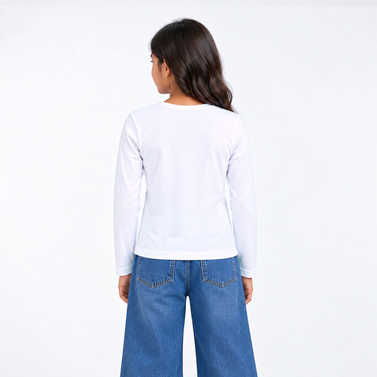 Girls Cotton Heart Printed T-Shirt - White