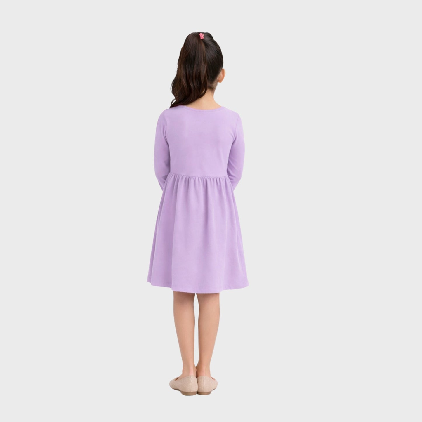 Girls Cotton Long Dress Full Sleeve, Lavender