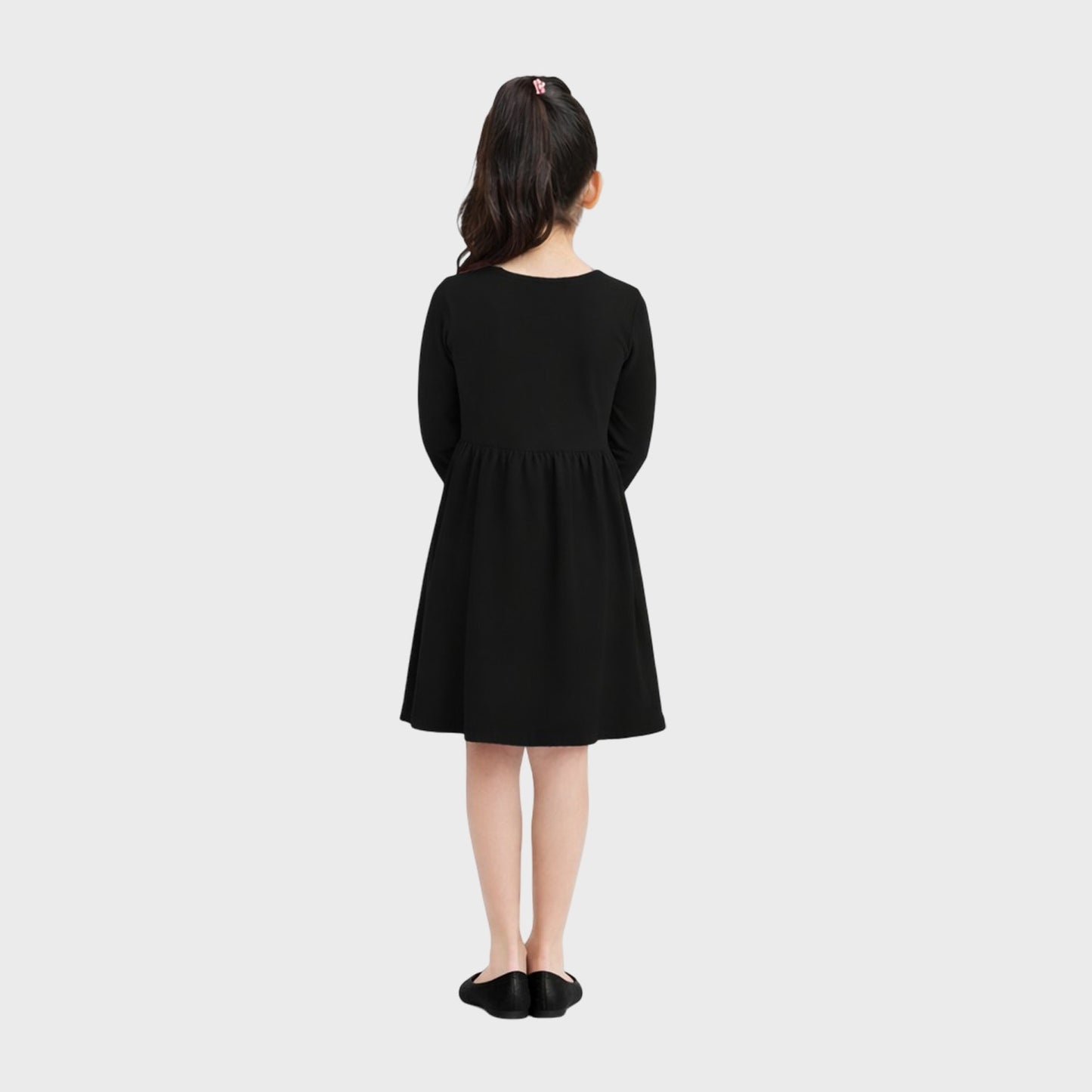 Girls Cotton Long Dress Full Sleeve, Black