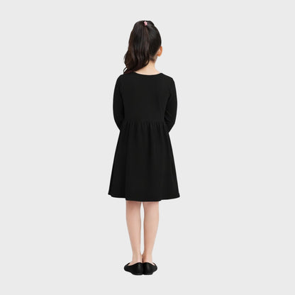 Girls Cotton Long Dress Full Sleeve, Black
