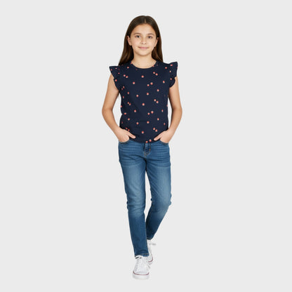 Girls Cotton Frill T-Shirt - Navy(Pack of 1)