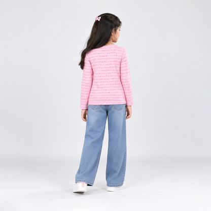 Girls' Full Sleeve T-Shirt - Pink Textured