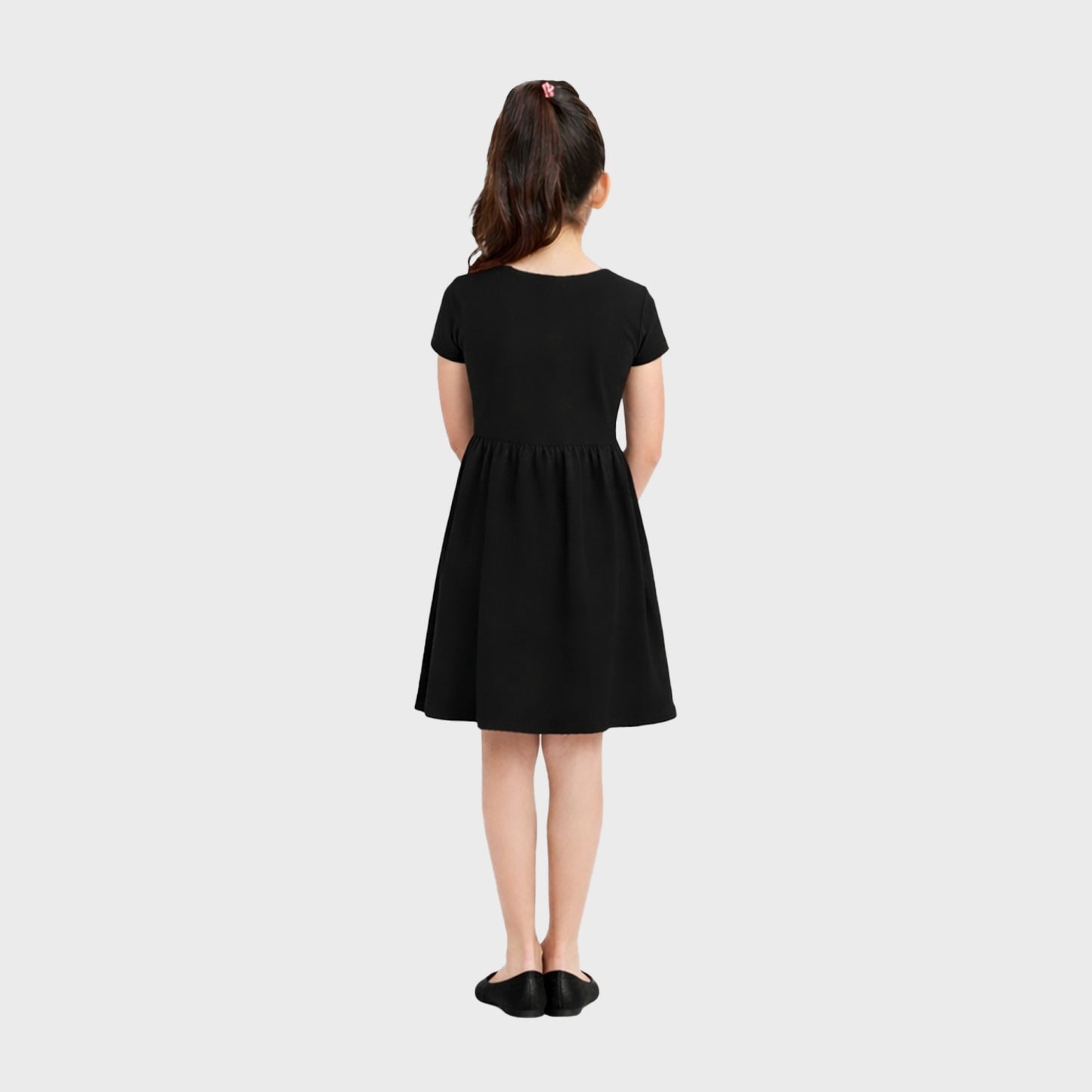 Girls Cotton Long Dress Half Sleeve,Black