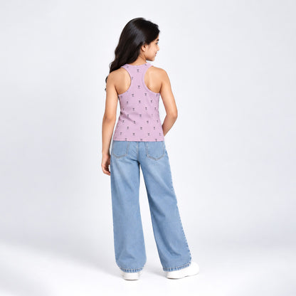 Girls Racerback Tank Top - Lavender Print