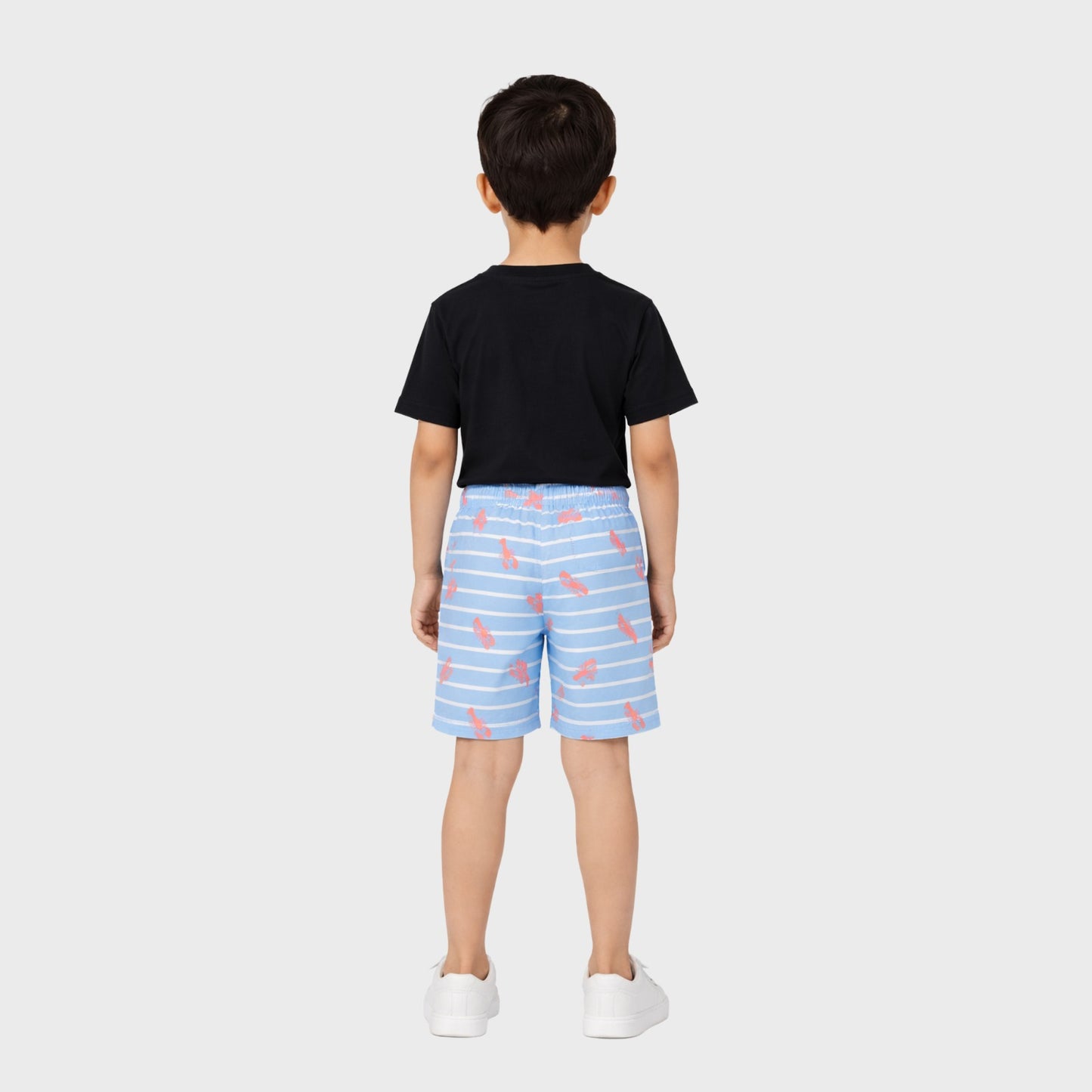 Boys Blue Striped & Lobster Print Mid-Rise Shorts