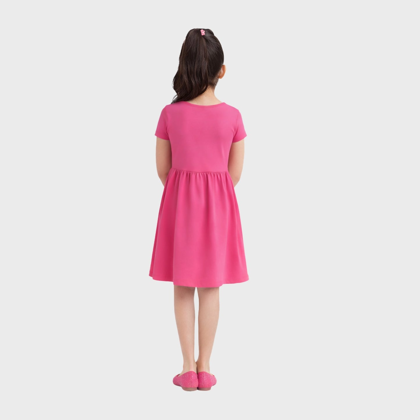 Girls Cotton Long Dress Half Sleeve,Dark Pink