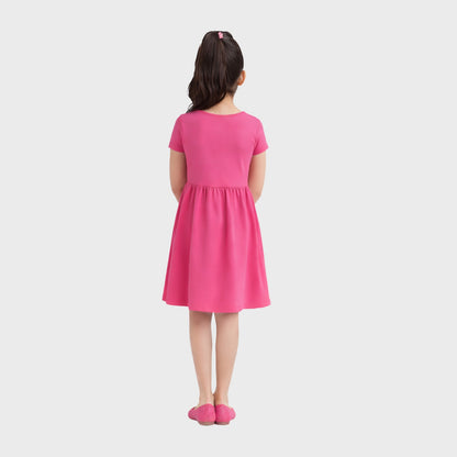 Girls Cotton Long Dress Half Sleeve,Dark Pink