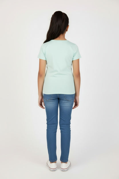 Girls Cotton Short Sleeve T-Shirt - Aqua Green (Pack of 1)