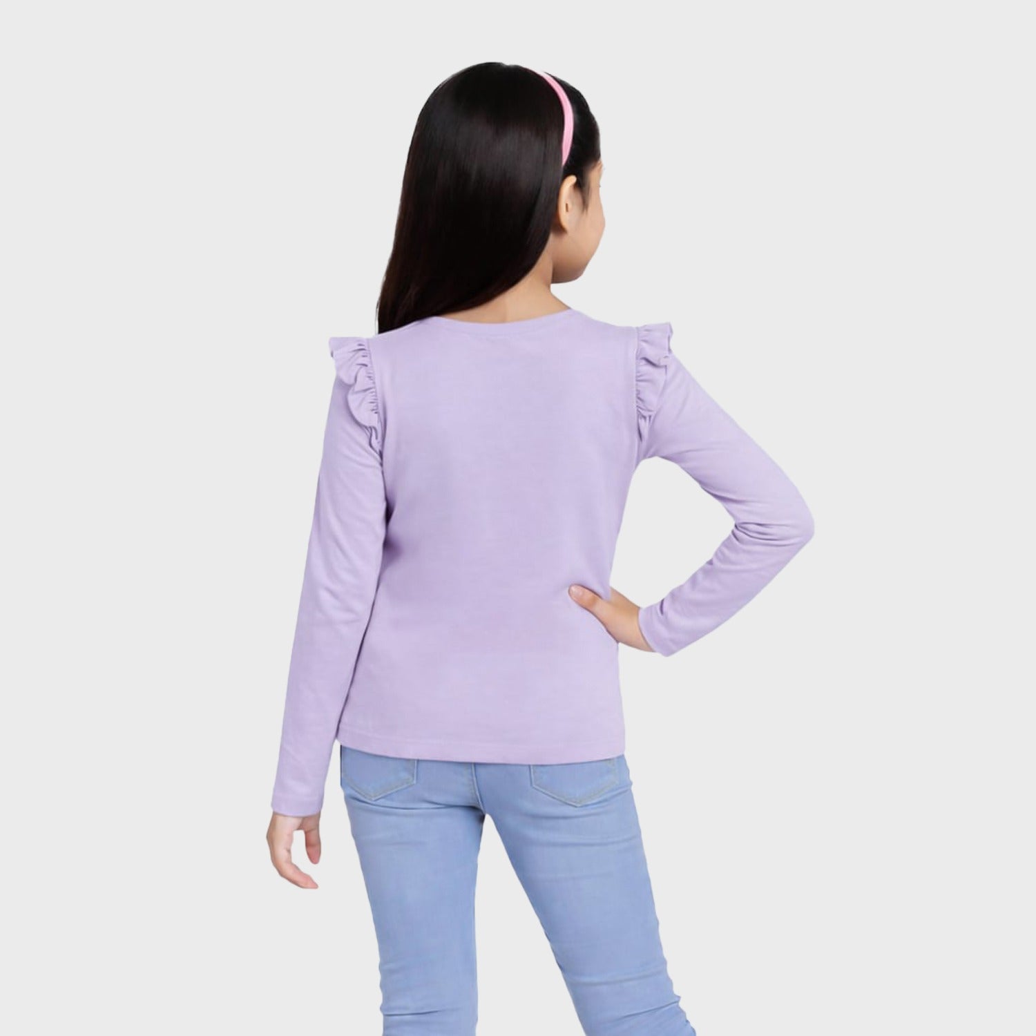 CharmnCherish Girls' Cotton Frill T-Shirt - Lavender (Pack of 1) - front view