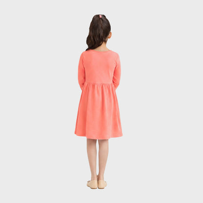 Girls Cotton Long Dress Full Sleeve, Coral