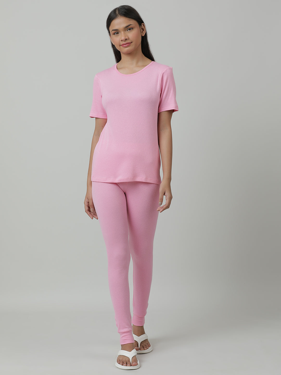 Unisex Thermal Short Sleeve Vest & Pant Set_ Pink.