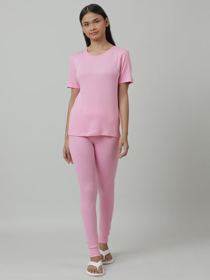 Unisex Thermal Short Sleeve Vest & Pant Set_ Pink.