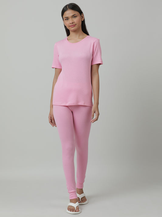 Unisex Thermal Short Sleeve Vest & Pant Set_ Pink.